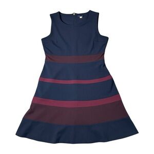 Tommy Hilfiger Dress Size 14 Colorblock Sleeveless Sheath Navy Burgundy Career